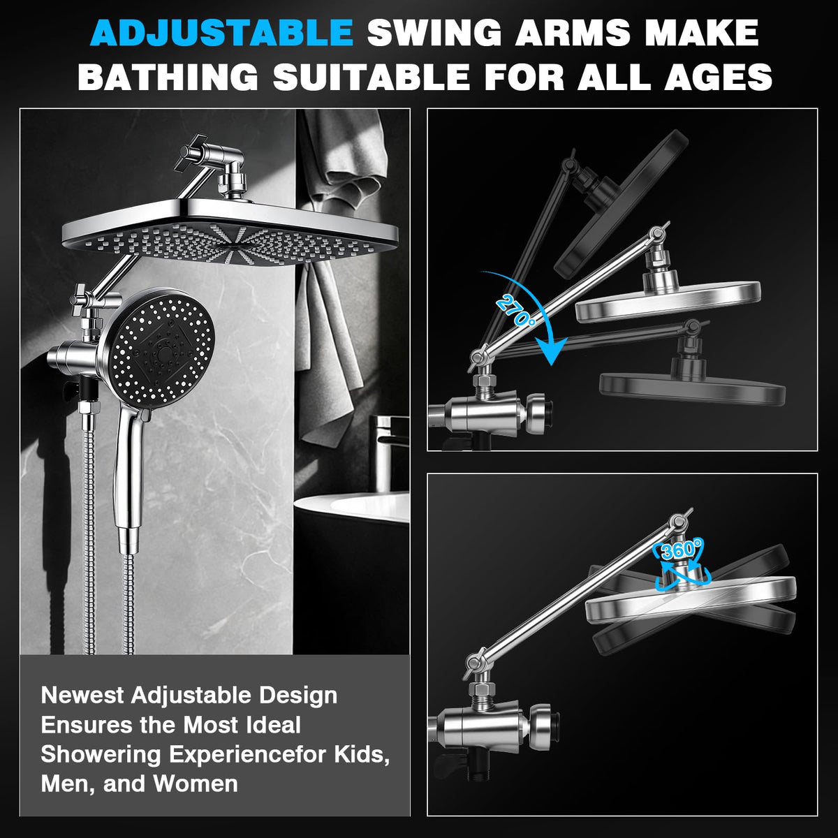 Walkinstin curved extension arm for adjustable shower height
