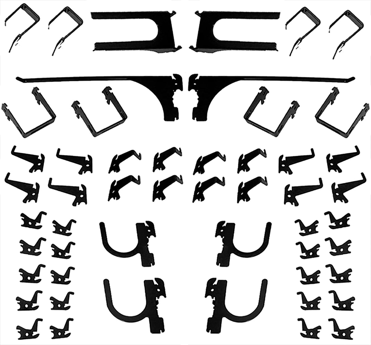 Wall Control 52-piece slotted hook kit on black steel pegboard for organized garage.