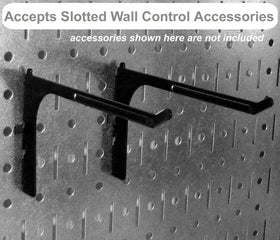Installation view of Wall Control pegboard mounting into studs without extra framing