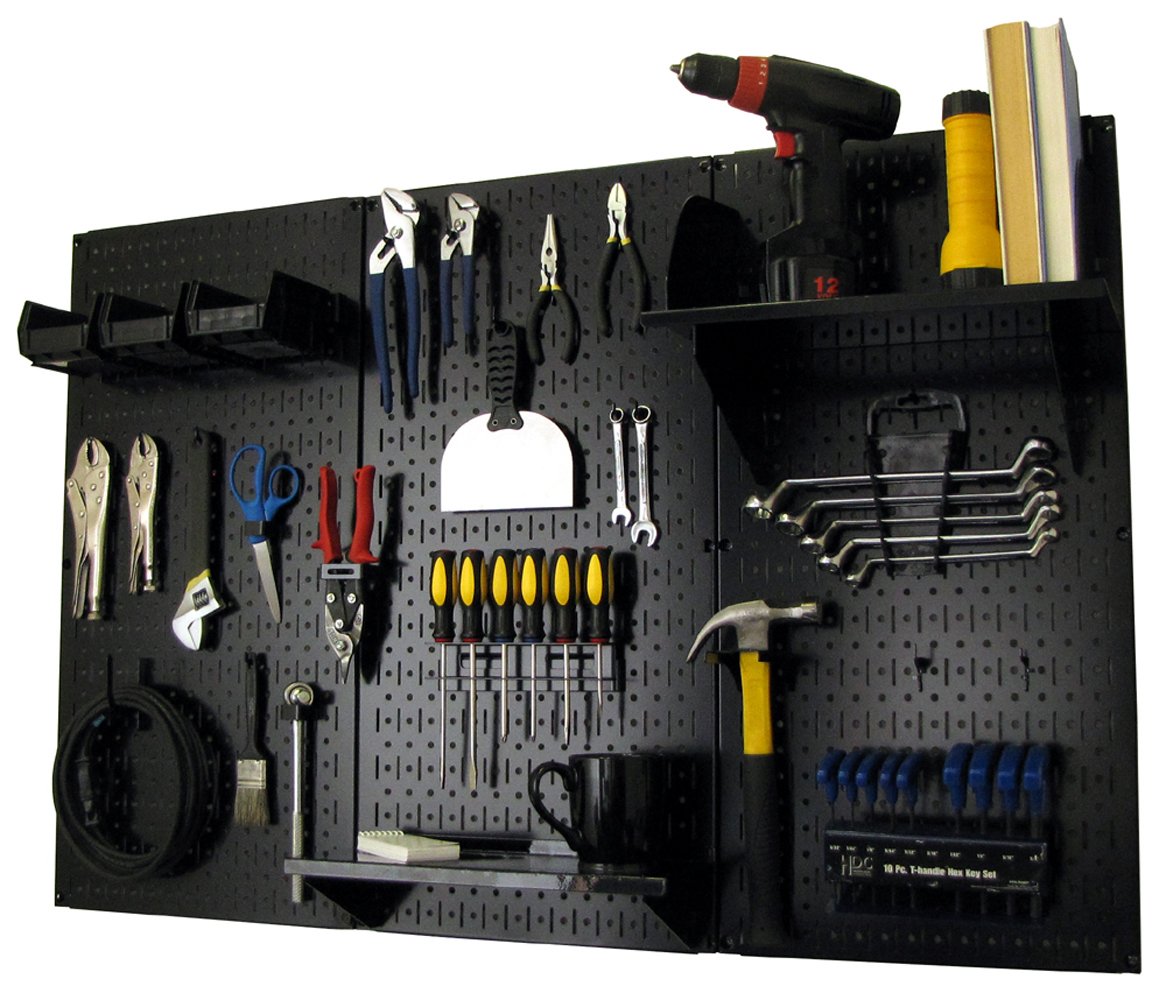 Wall Control black pegboard panel 32x16 inches for rugged garage organization.
