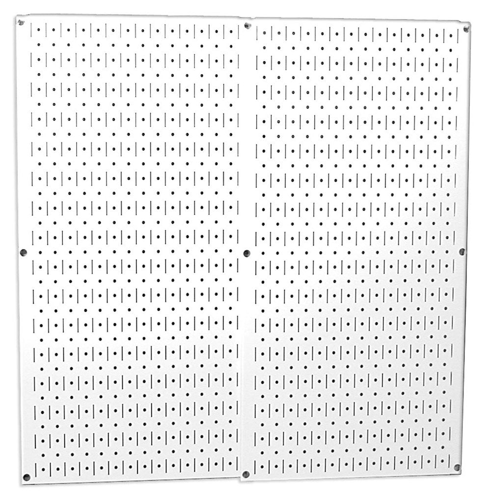 Wall Control white metal pegboard panel front view showing sturdy 20-gauge steel for durability.