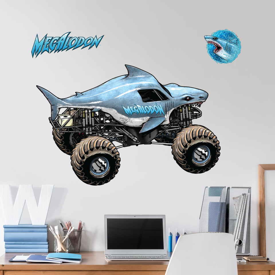 Wall Palz Megalodon truck wall decal, 21-inch wide, bold Monster Jam focal point for walls
