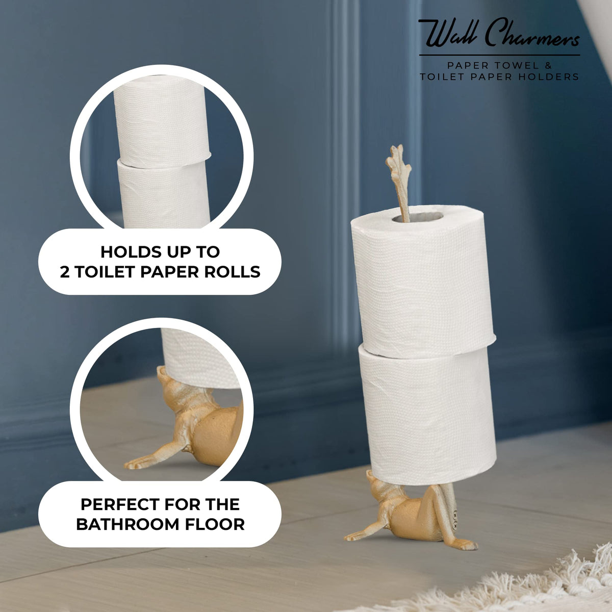 Detailed gold finish on WallCharmers frog holder complements modern and classic decor