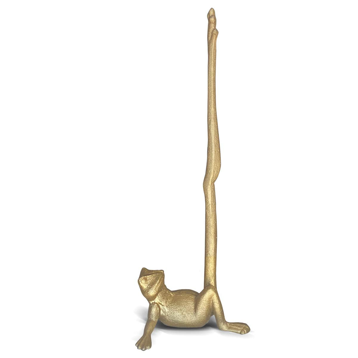 WallCharmers gold frog paper towel holder front view showing decorative charm and practical storage
