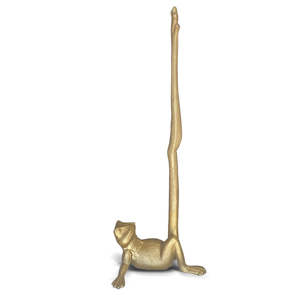 WallCharmers gold frog paper towel holder front view showing decorative charm and practical storage
