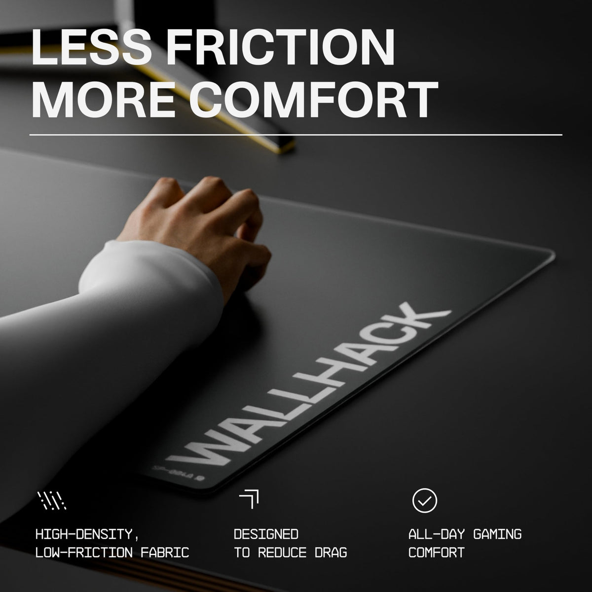Wallhack Gaming Pro Sleeve with Glove side view highlights low-friction surface for better glide.