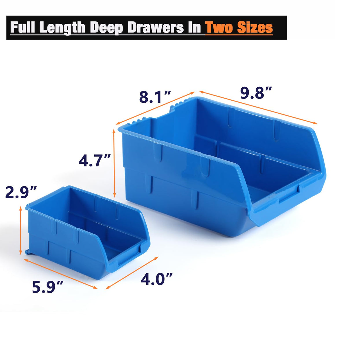 Wallmaster blue 2 large and 8 small bins optimize small parts organization.