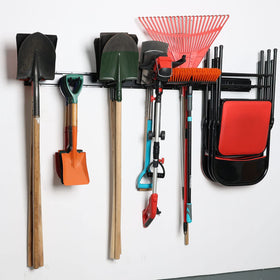 Wallmaster six adjustable hooks shown for customizable tool placement and space saving.