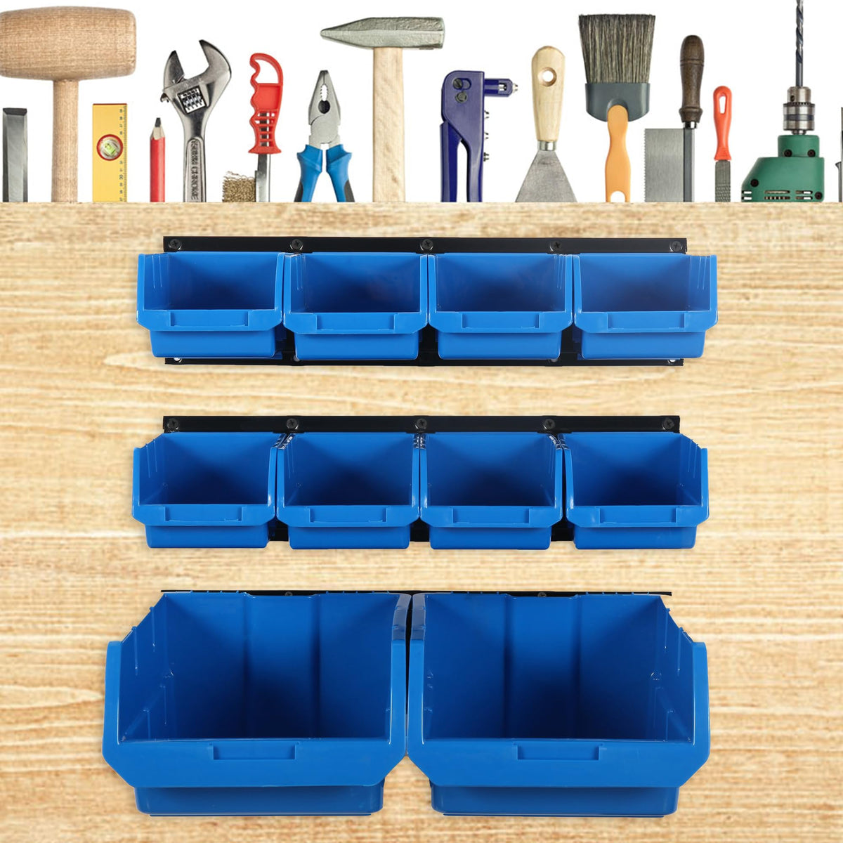 Wallmaster blue rails illustrate open design and easy mounting for quick setup.