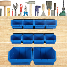 Wallmaster blue rails illustrate open design and easy mounting for quick setup.