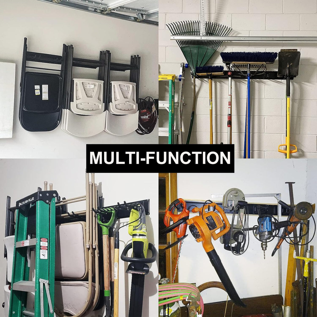 Wallmaster tool hangers on rail enable quick rearrangement of gear.