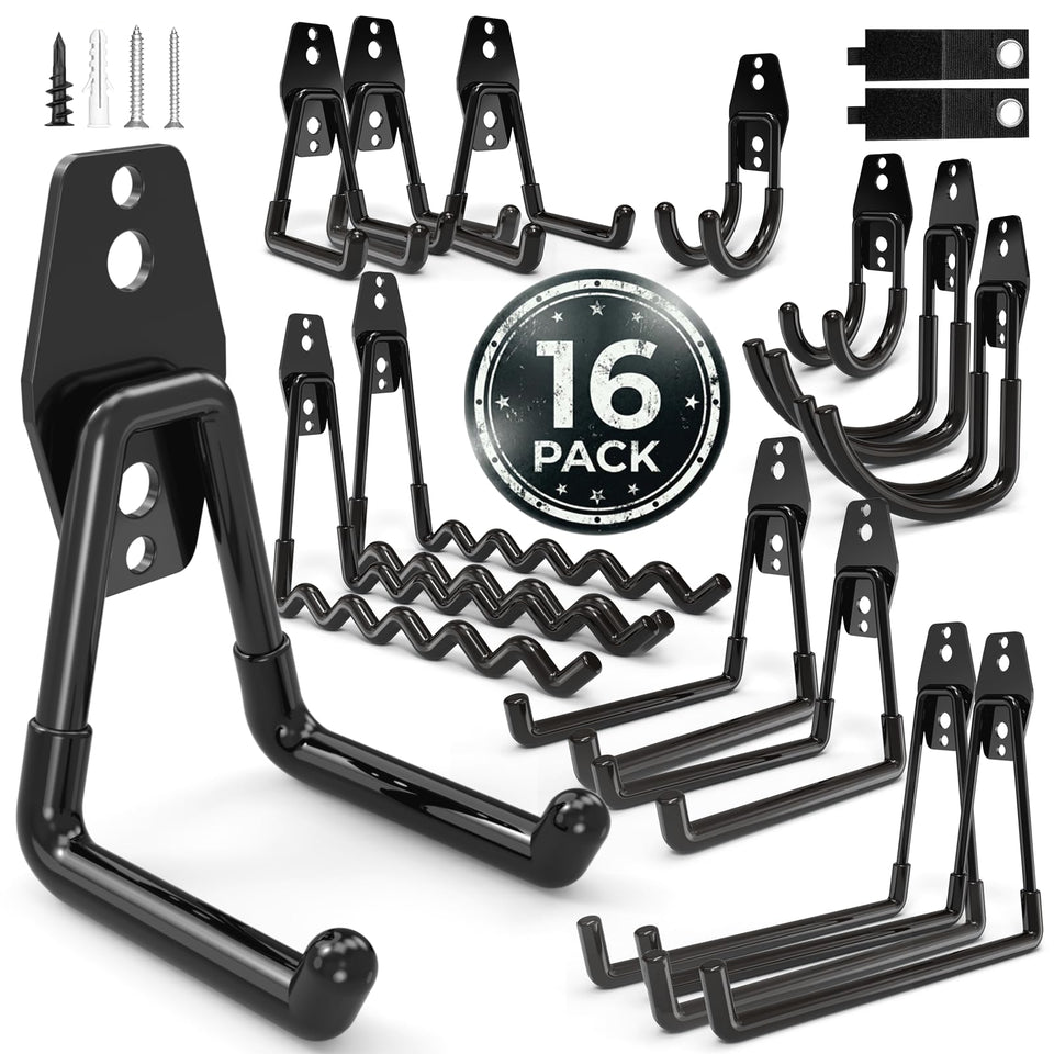 Wallseffic garage hooks on wall mount showing sturdy, organized setup for tools