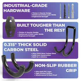 Wallseffic garage hooks with dual-arm design for stable storage