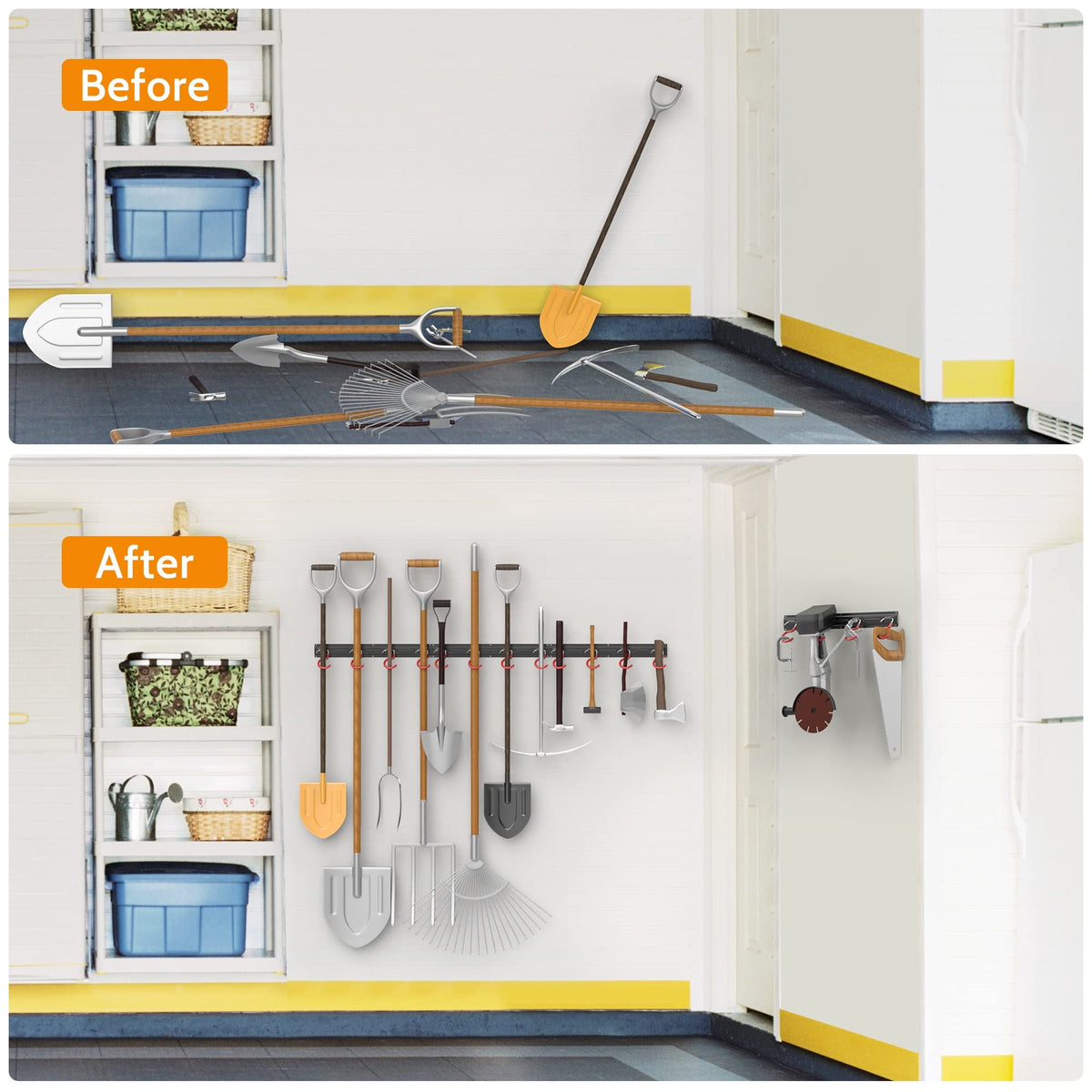 WALMANN durable metal hooks with rubber coating prevent scratches on tools.