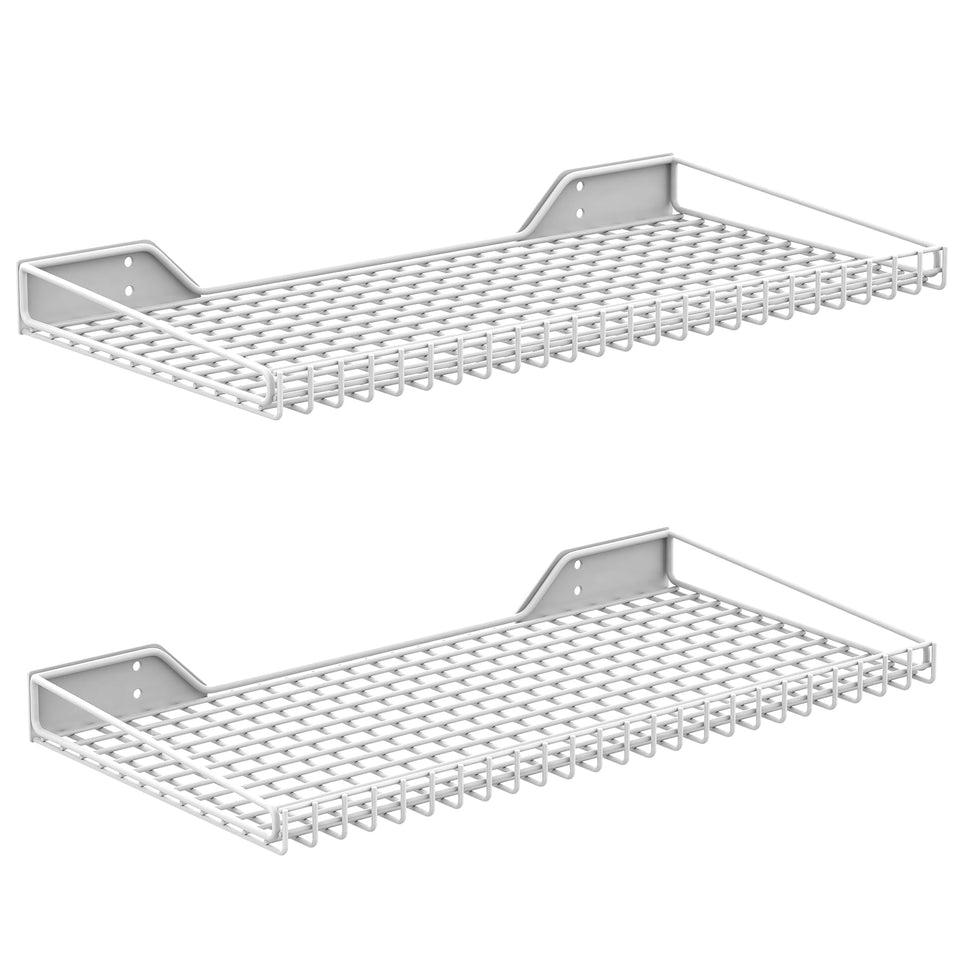 Walmann garage wall shelf front view, sturdy steel frame for space saving