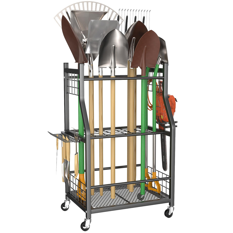 WALMANN garden tool organizer with wheels keeps tools organized and ready for quick tasks.