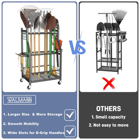WALMANN long-handle tool slots keep rakes and mops organized and upright.