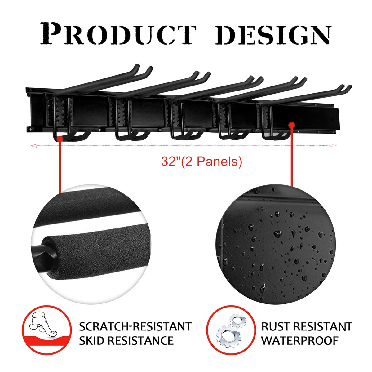 Close-up of WALMANN rail with adjustable hooks for flexible spacing