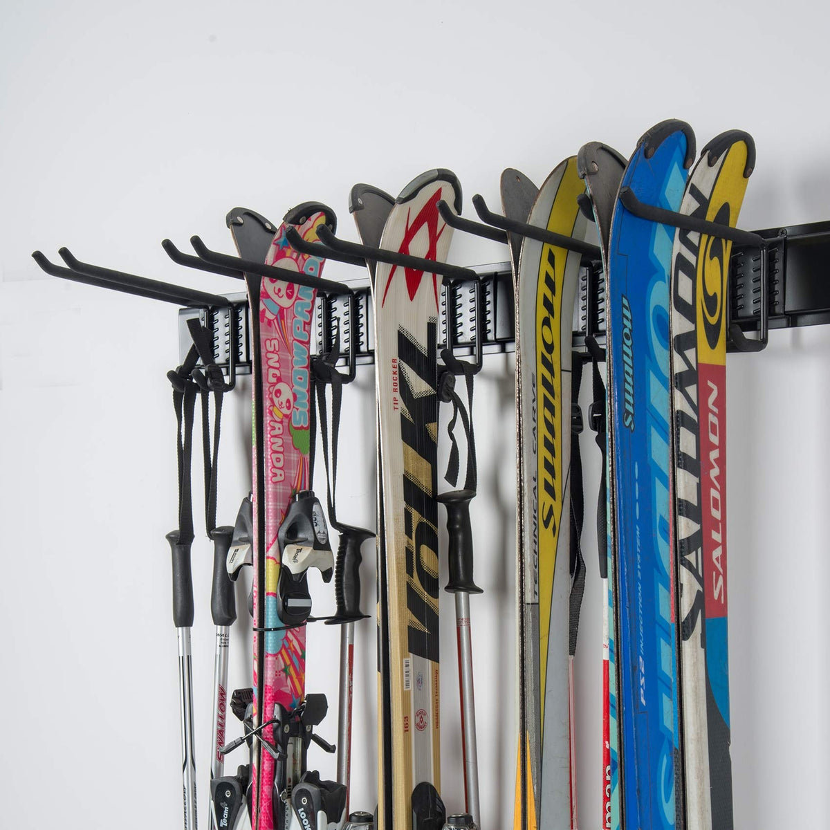 WALMANN ski wall rack storing skis and poles for quick access