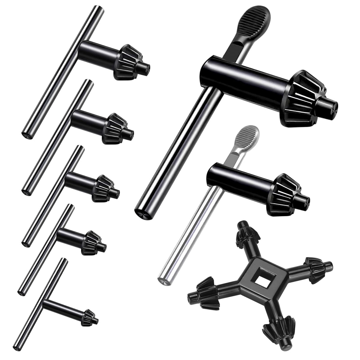 Waltool 8Pcs drill chuck key wrench set for quick bit changes.