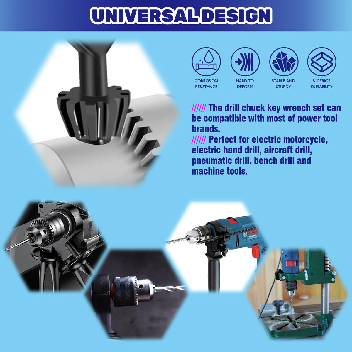 Waltool universal chuck keys work with many power tools for DIY projects.