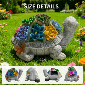 Wanderroot turtle with succulent and LED lights brightens the garden.