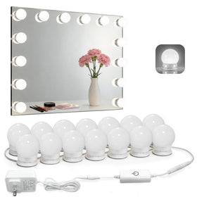 Waneway 14-bulb vanity light string over a mirror provides even makeup lighting.