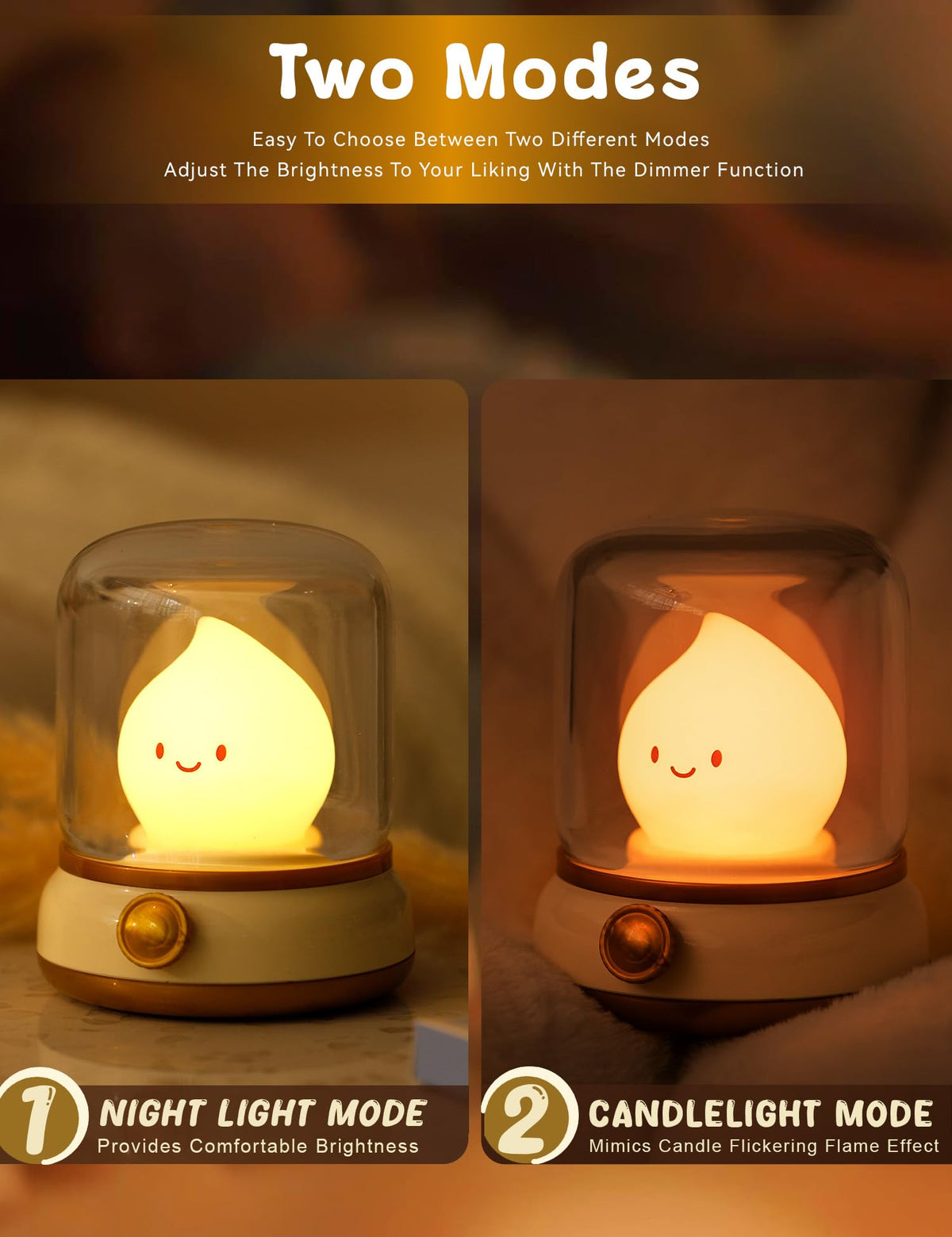 WANIDEA LED candles emit amber light with adjustable brightness for evenings