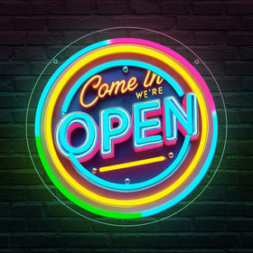 WANXUNEON neon open sign with brightness adjustment for customizable ambiance.
