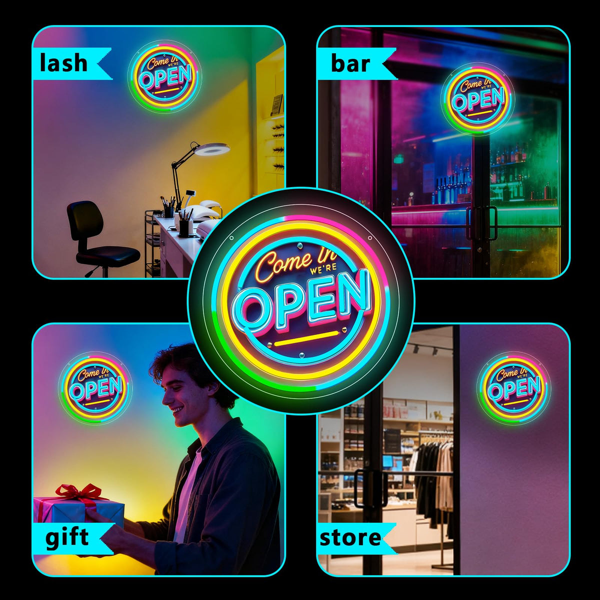 WANXUNEON neon open sign USB powered for flexible placement.