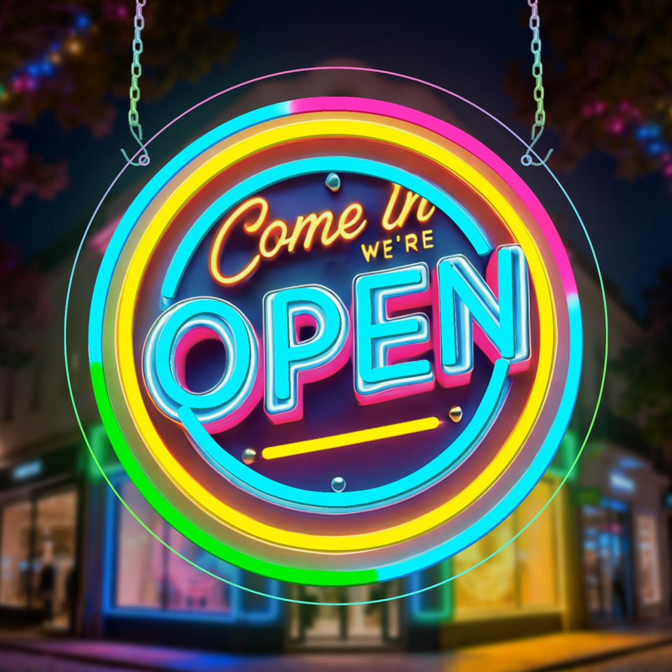 WANXUNEON neon open sign wall mount showcases bold storefront visibility.