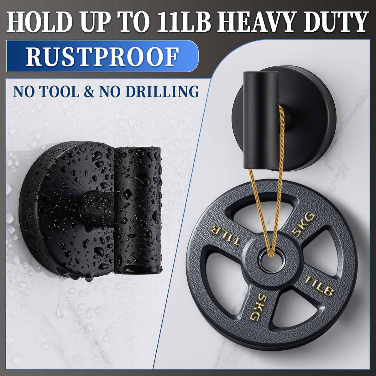 Warlve matte black suction hook close-up, showcasing durable, rust-resistant build.