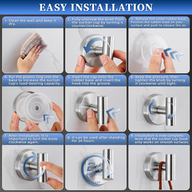 Warlve bathroom setup using suction hooks to organize towels and robes.