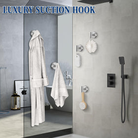 Warlve renter-friendly hooks easily repositioned on glass or tile surfaces.