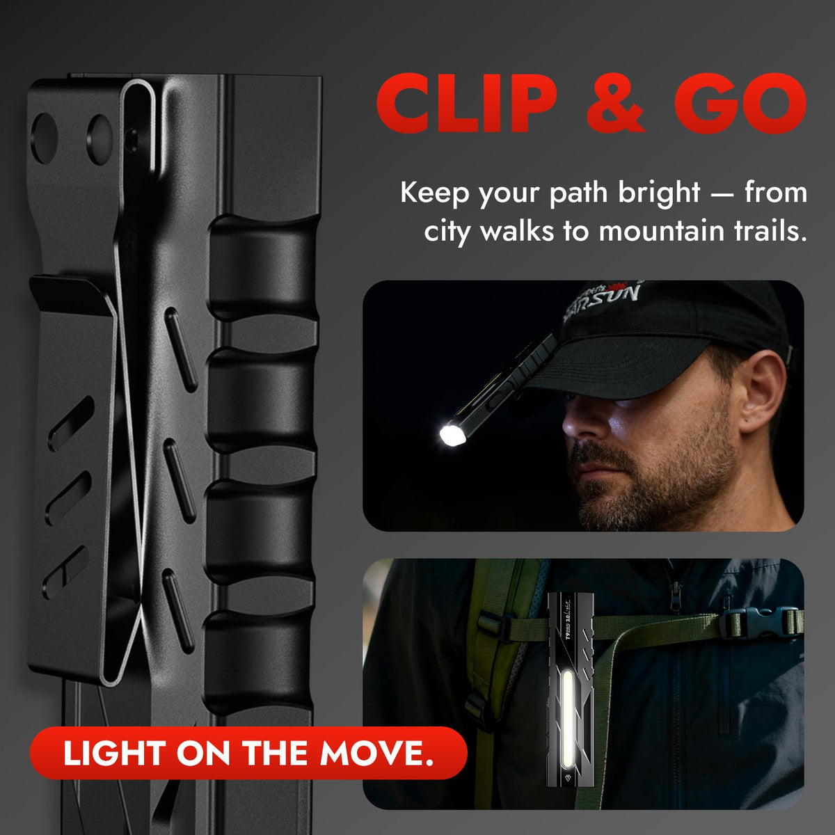 WARSUN EDC flashlight camping scene with bright beam