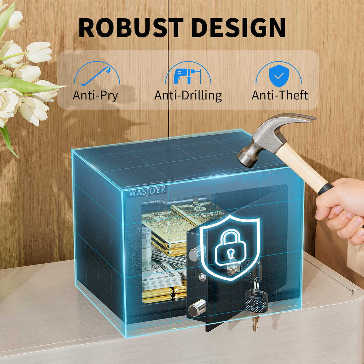 WASJOYE safe box mounted in closet for discreet storage