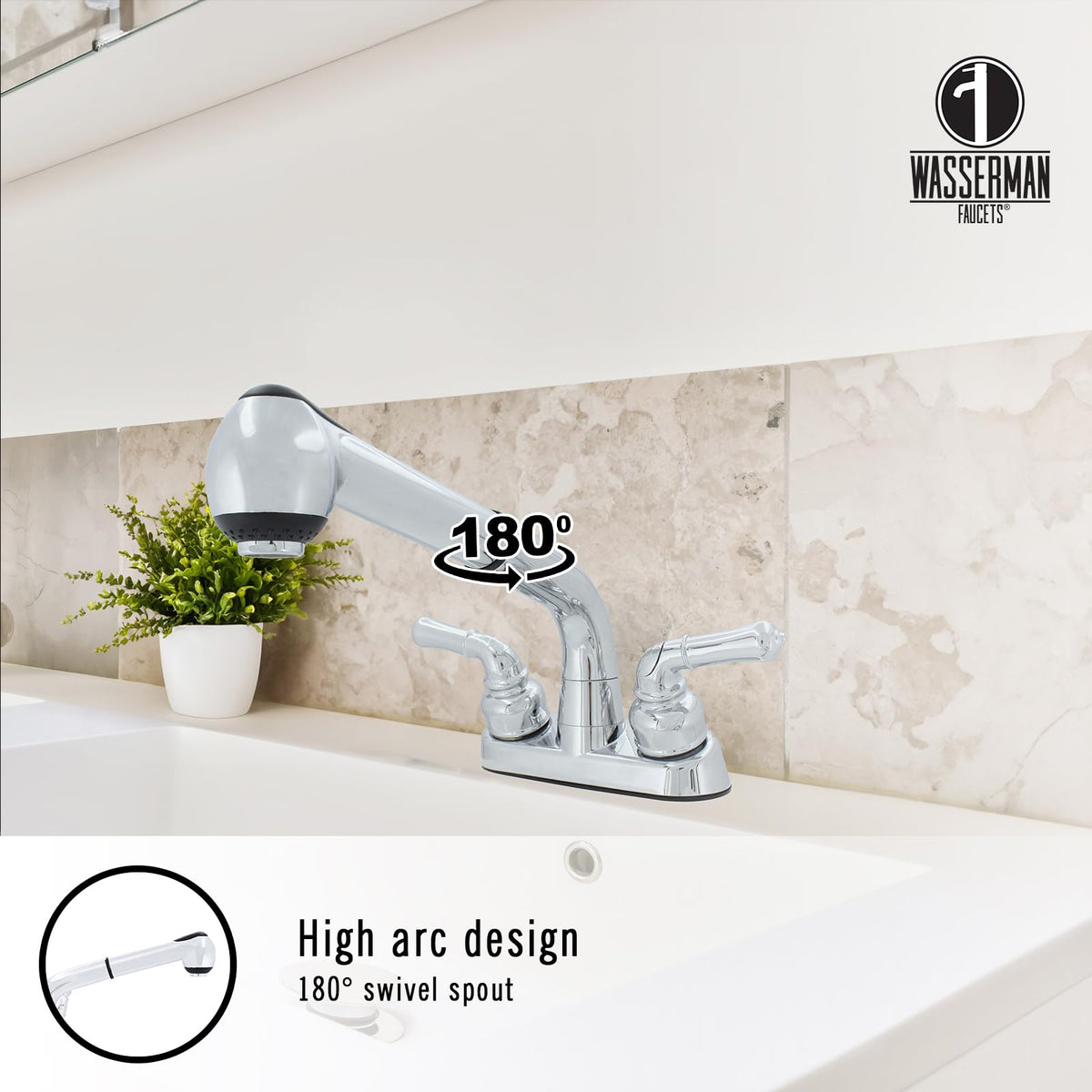Wasserman WMF three-hole 4-inch centerset installation in chrome