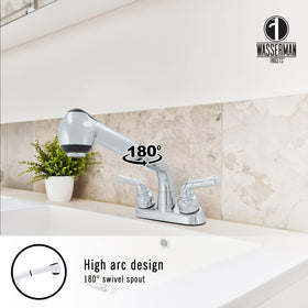Wasserman WMF three-hole 4-inch centerset installation in chrome