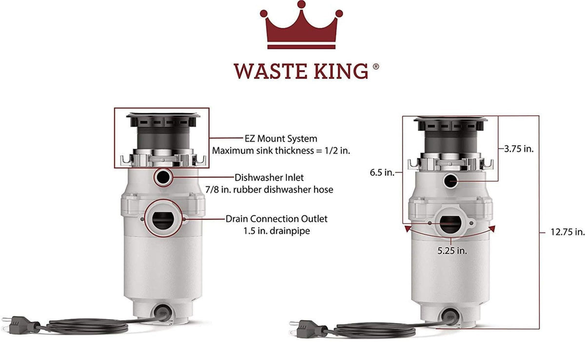 Waste King L-111 pre-installed power cord enables quick plug-in setup