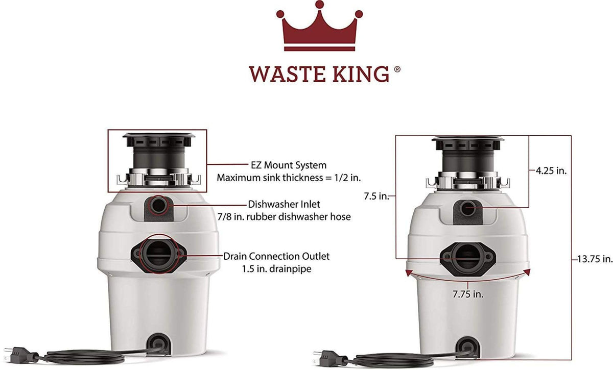 Waste King Legend 3200 stainless grind chamber emphasizes corrosion-resistant components.