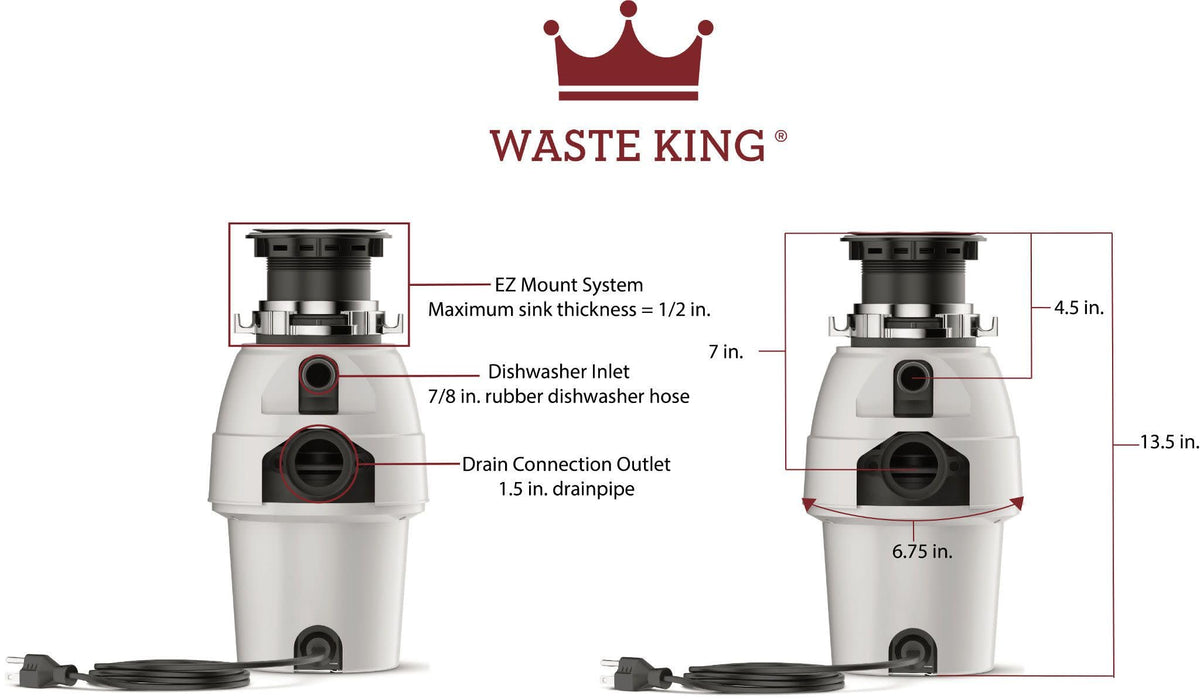 Waste King Legend 2600 swivel impellers minimize jams during disposal.