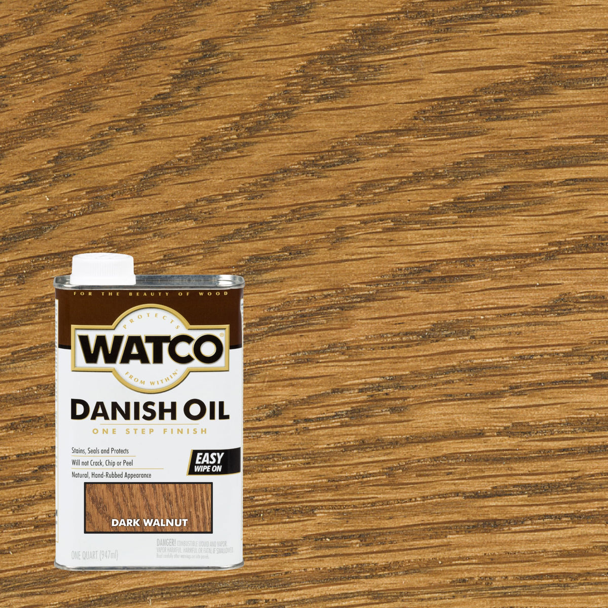 Watco Danish Oil Wood-Grain Dark Walnut image shows deep pore penetration for lasting protection.
