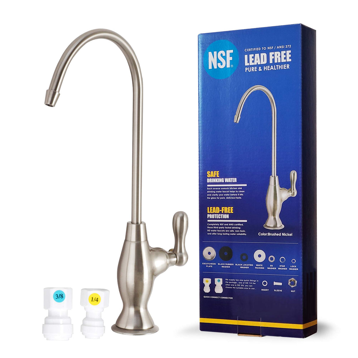 Water Filter Tec brushed nickel RO faucet close-up shows premium finish.