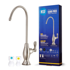 Water Filter Tec brushed nickel RO faucet close-up shows premium finish.