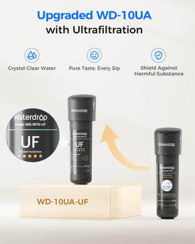 Waterdrop twist-and-lock filter enables quick, tool-free replacement.