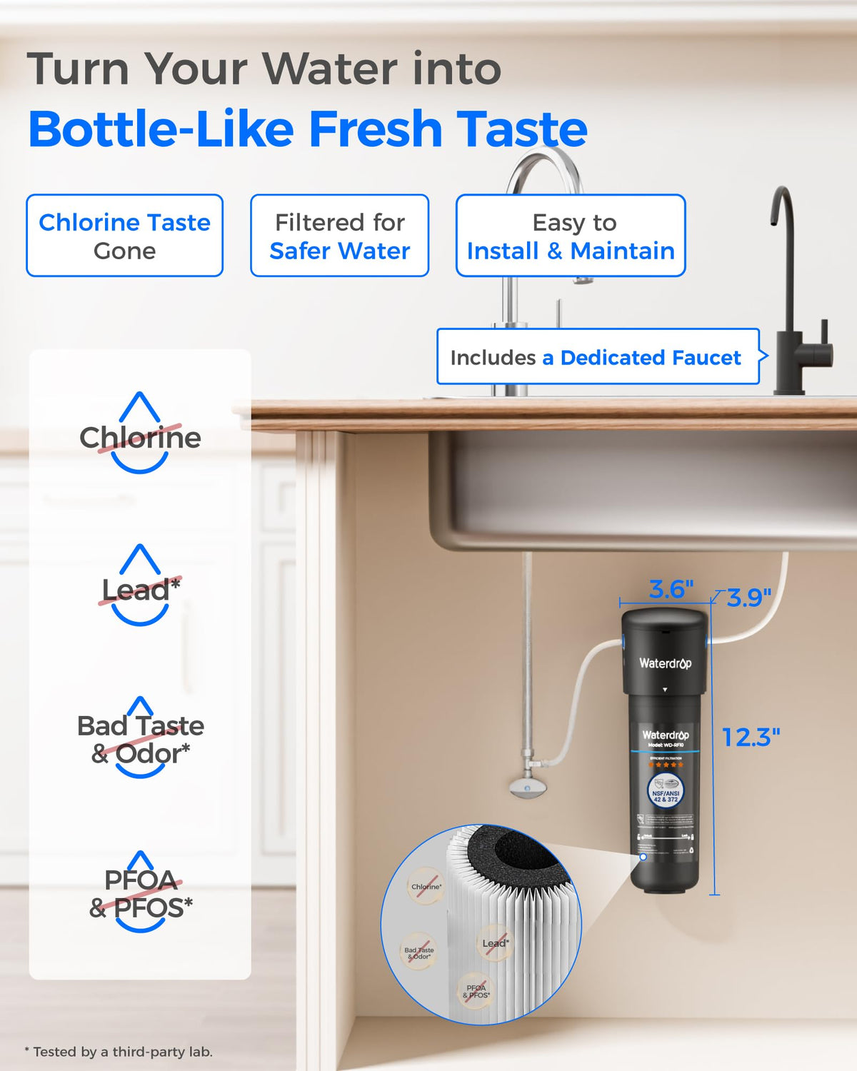 Waterdrop 10UB-B brushed stainless steel faucet for safe drinking water