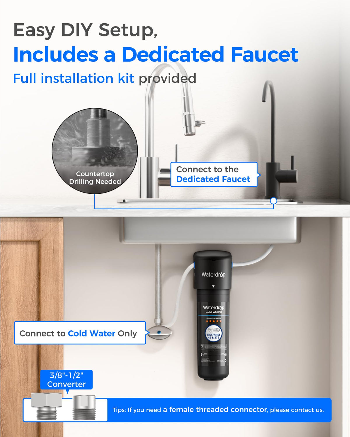 Waterdrop 10UB-B installation with push-to-connect fittings