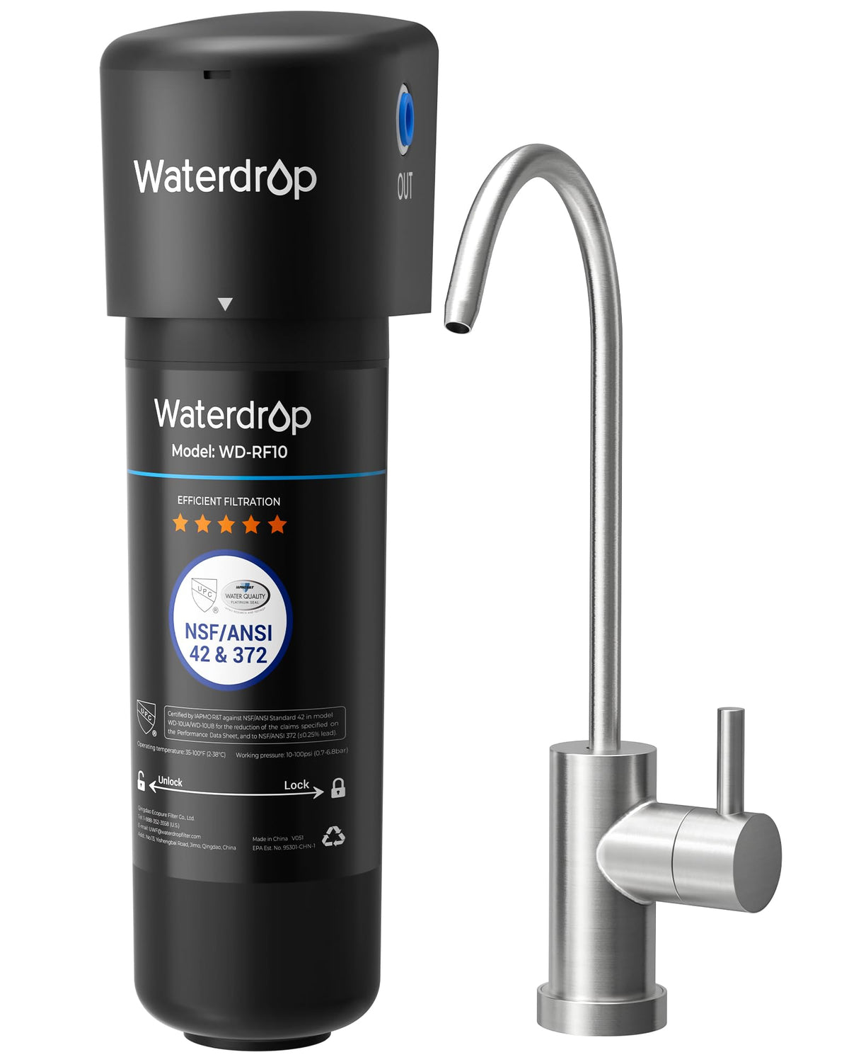 Waterdrop 10UB under-sink filter with lead-free faucet for cleaner water.