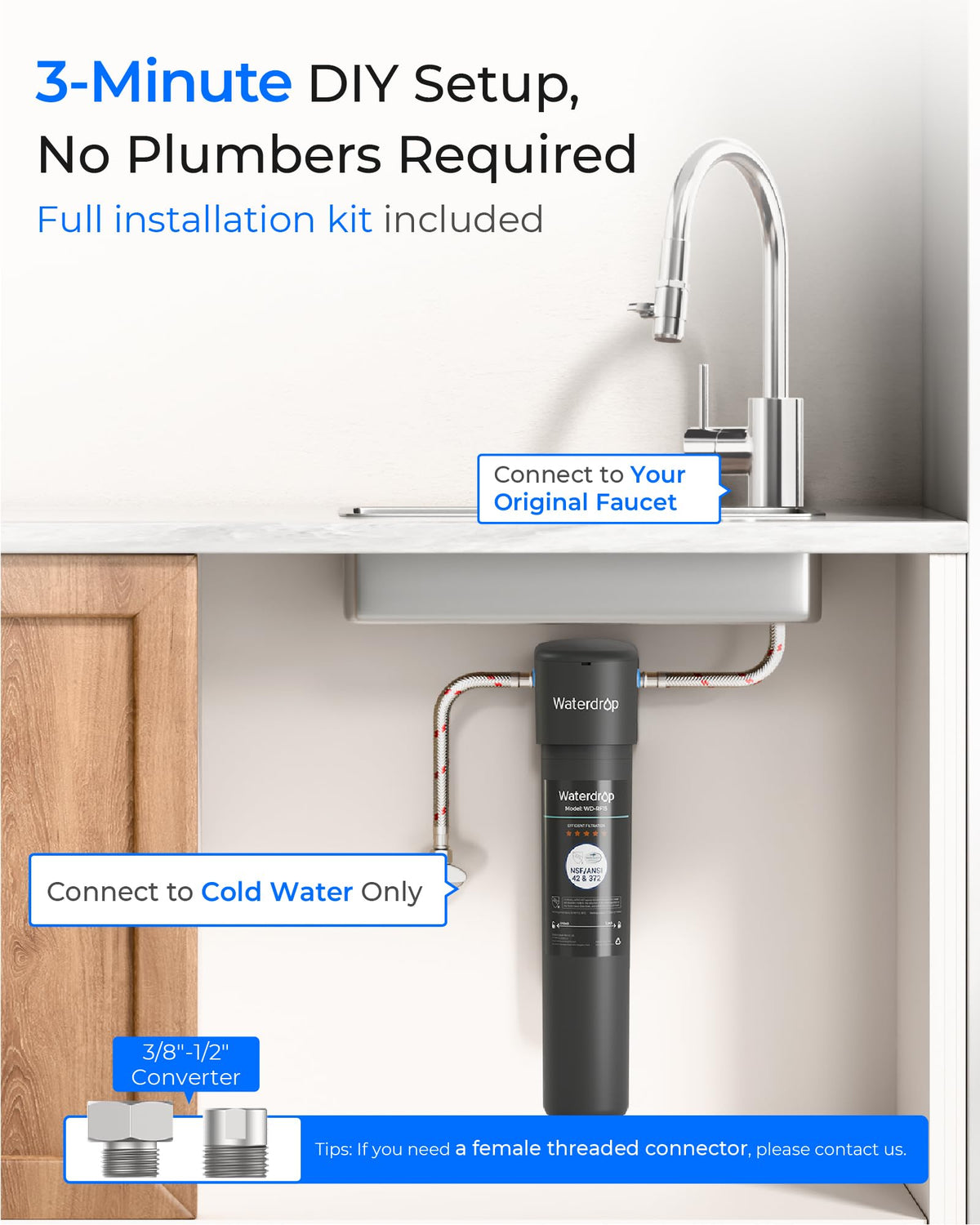 Waterdrop 15UA cold-water-only design for undersink setups
