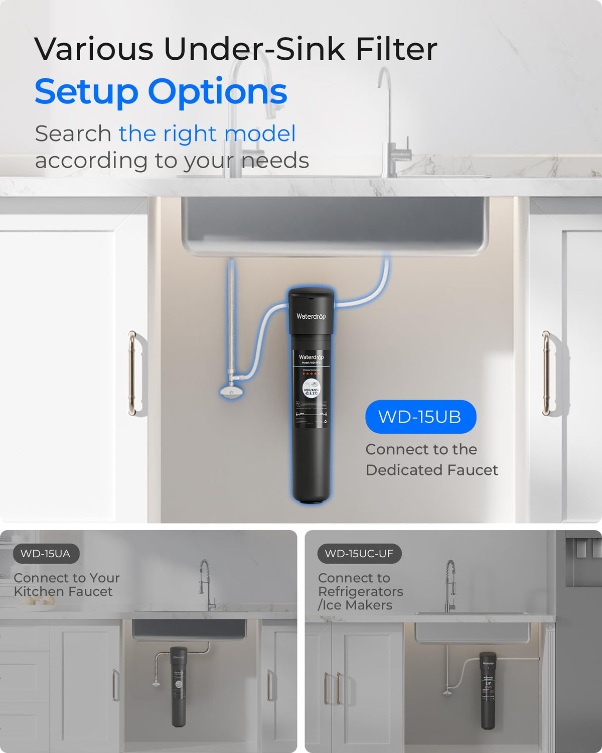 Waterdrop 15UB cold-water-only setup connected to cold supply